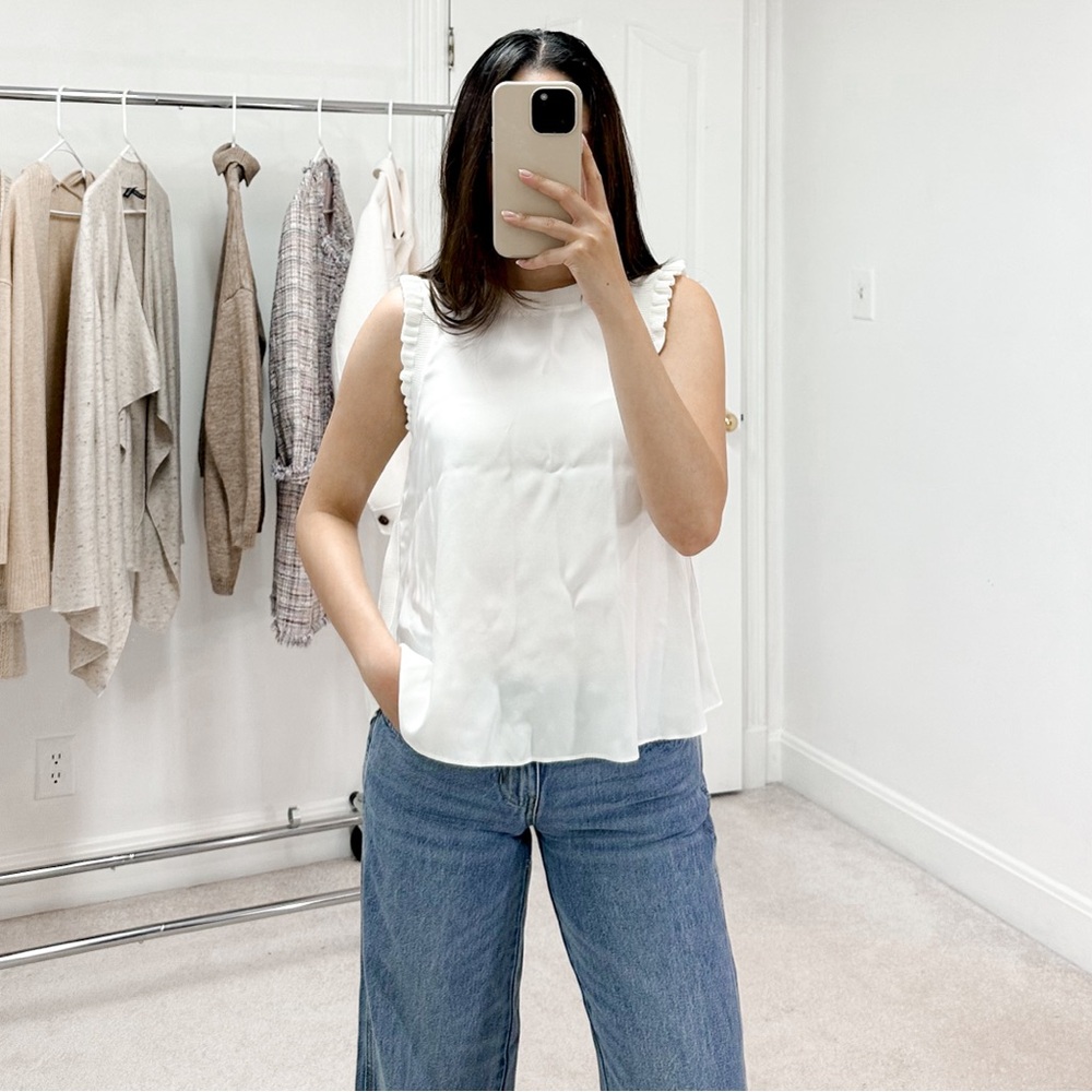 Cinq à Sept Ruffle Trimmed 100% Silk Top in Ivory